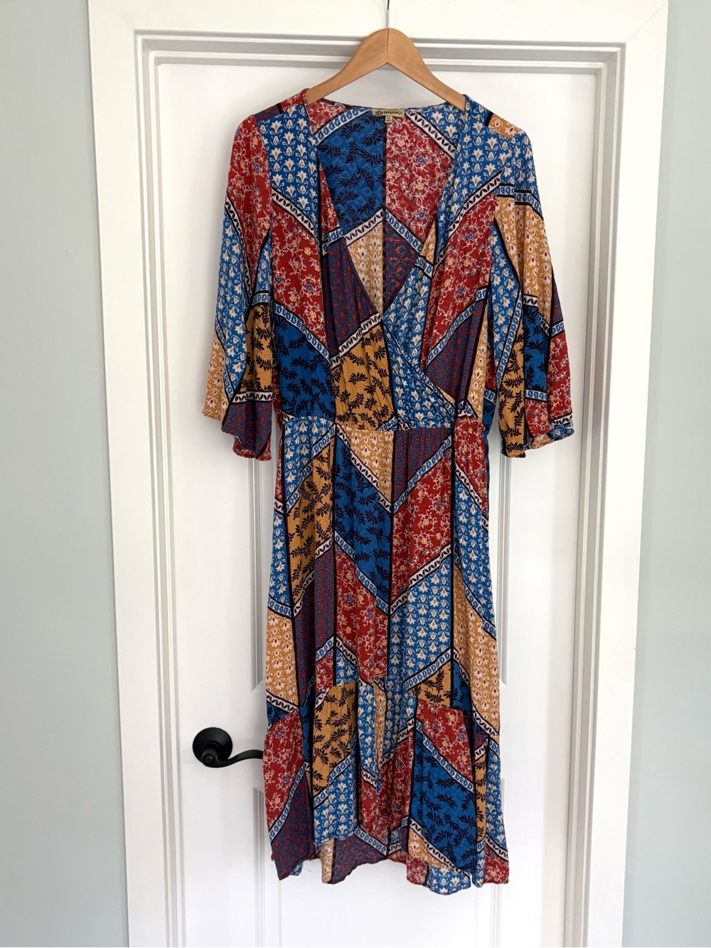 Democracy Patchwork Faux Wrap Midi Dress XL - Picture 1 of 7